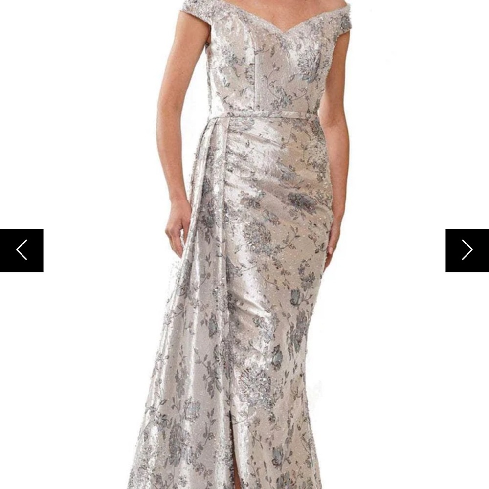 Elegant Silver Floral Off-Shoulder Dress